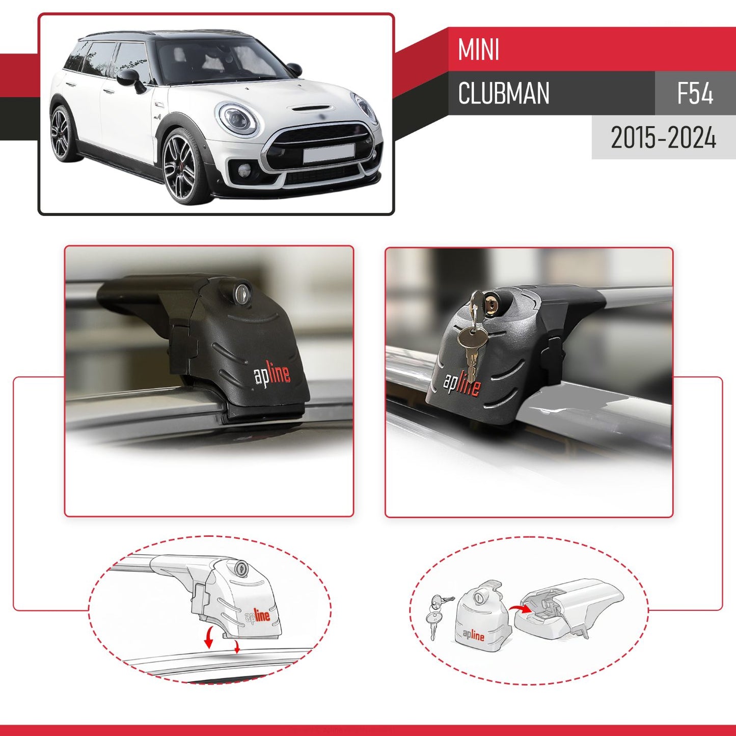 Compatible with Mini Clubman (F54) 2015-2024 ACE-2 Model Car Roof Rack Cross Bar Gray Aluminium 2 Bars