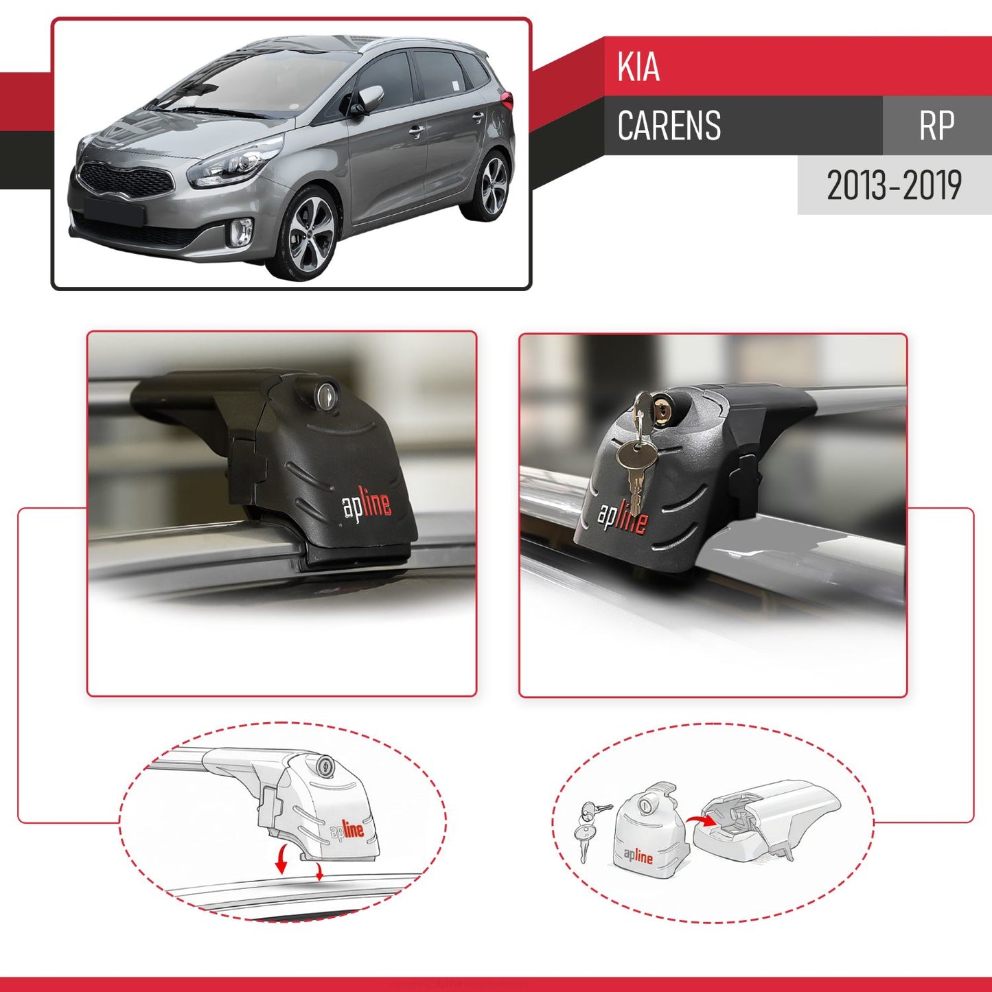 Compatible with Kia Carens (RP) 2013-2019 ACE-2 Model Car Roof Rack Cross Bar Gray Aluminium 2 Bars