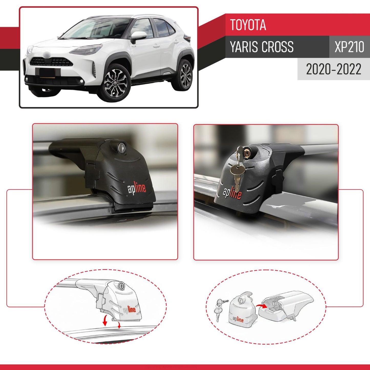 Compatible with Toyota Yaris Cross (XP210) 2020-2022 ACE-2 Model Car Roof Rack Cross Bar Gray Aluminium 2 Bars