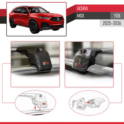Compatible with Acura MDX (YD8) 2025-2026 ACE-2 Model Roof Rack Gray 2 Aluminium Bars