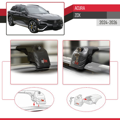 Compatible with Acura ZDX 2024-2026 ACE-2 Model Roof Rack Gray 2 Aluminium Bars