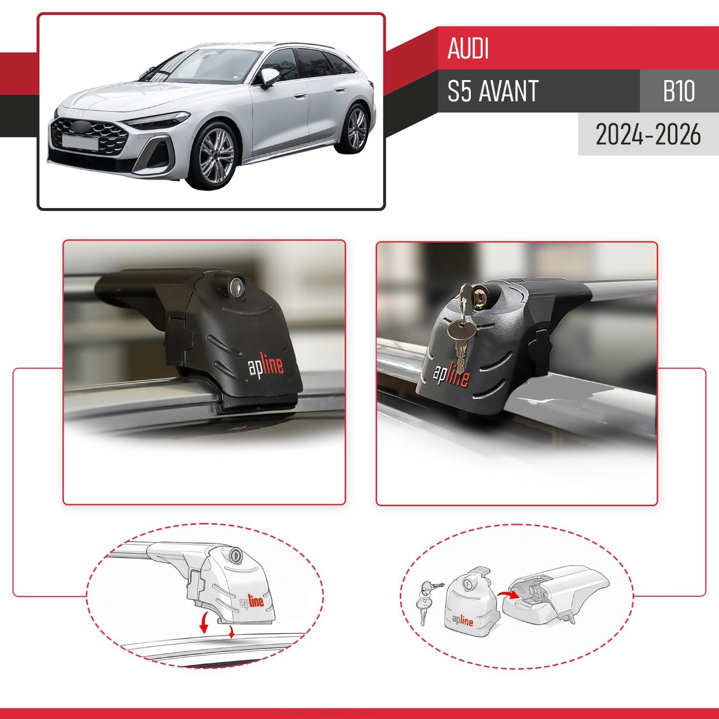 Compatible with Audi S5 Avant 2024-2025 ACE-2 Car Roof Rack Cross Bar Grey Aluminium 2 Bars