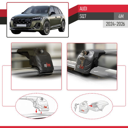 Compatible with Audi SQ7 2024-2025 ACE-2 Car Roof Rack Cross Bar Grey Aluminium 2 Bars