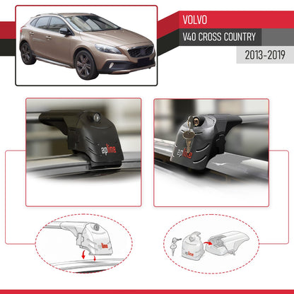 Compatible with Volvo V40 Cross Country 2013-2019 ACE-2 Model Car Roof Rack Cross Bar Gray Aluminium 2 Bars