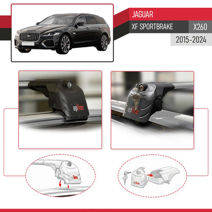 Compatible with Jaguar XF Sportbrake (X260) 2015-2024 ACE-2 Model Car Roof Rack Cross Bar Gray Aluminium 2 Bars