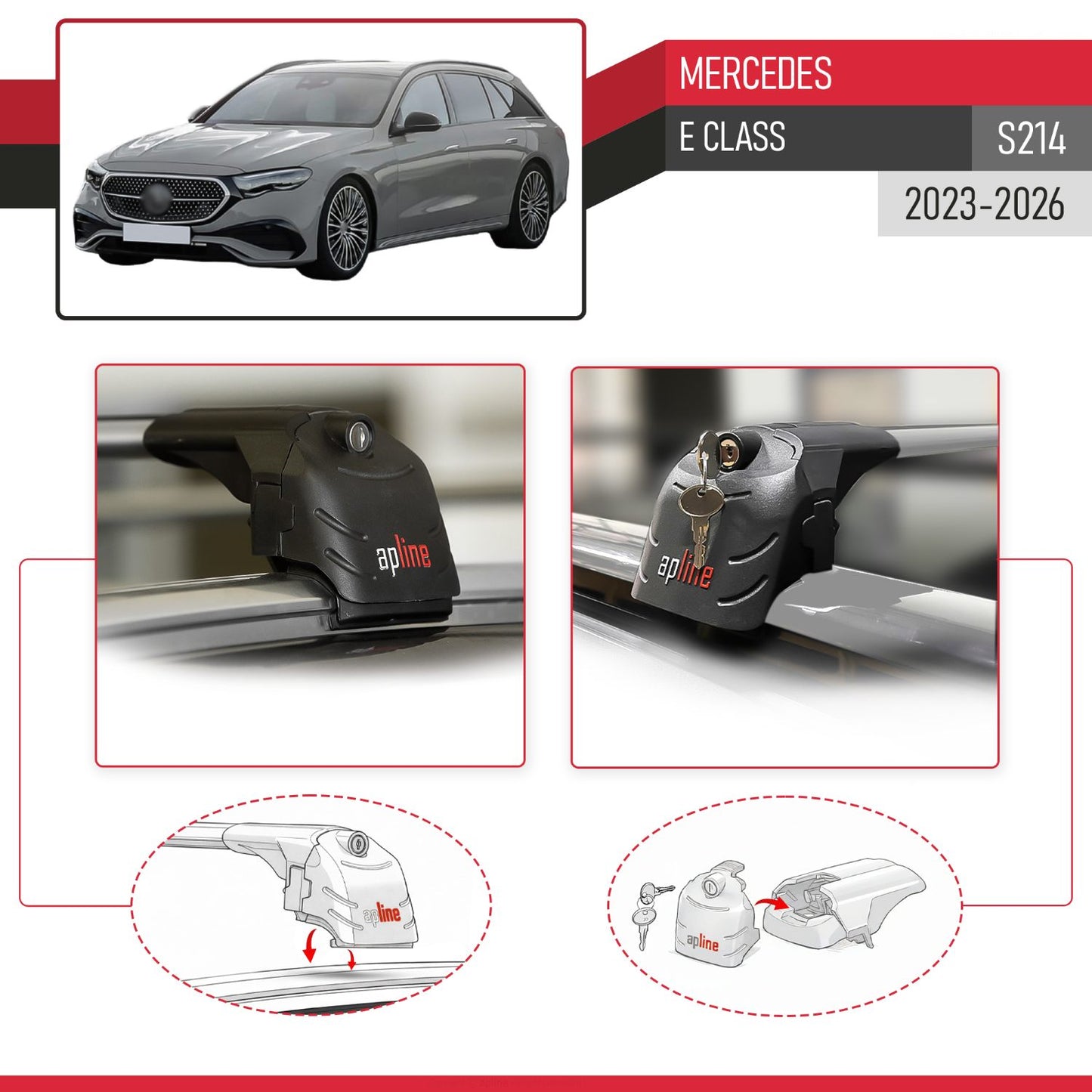 Compatible with Mercedes E Class (S214) 2023-2026 ACE-2 Model Car Roof Rack Cross Bar Gray Aluminium 2 Bars