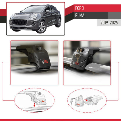 Compatible with Ford Puma 2019-2026 ACE-2 Model Car Roof Rack Cross Bar Gray Aluminium 2 Bars