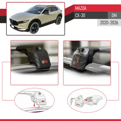 Compatible with Mazda CX-30 (DM) 2020-2026 ACE-2 Model Car Roof Rack Cross Bar Gray Aluminium 2 Bars
