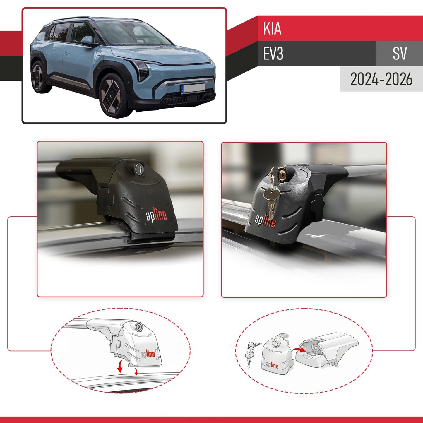 Compatible with Kia EV3 (SV) 2024-2026 ACE-2 Model Car Roof Rack Cross Bar Gray Aluminium 2 Bars
