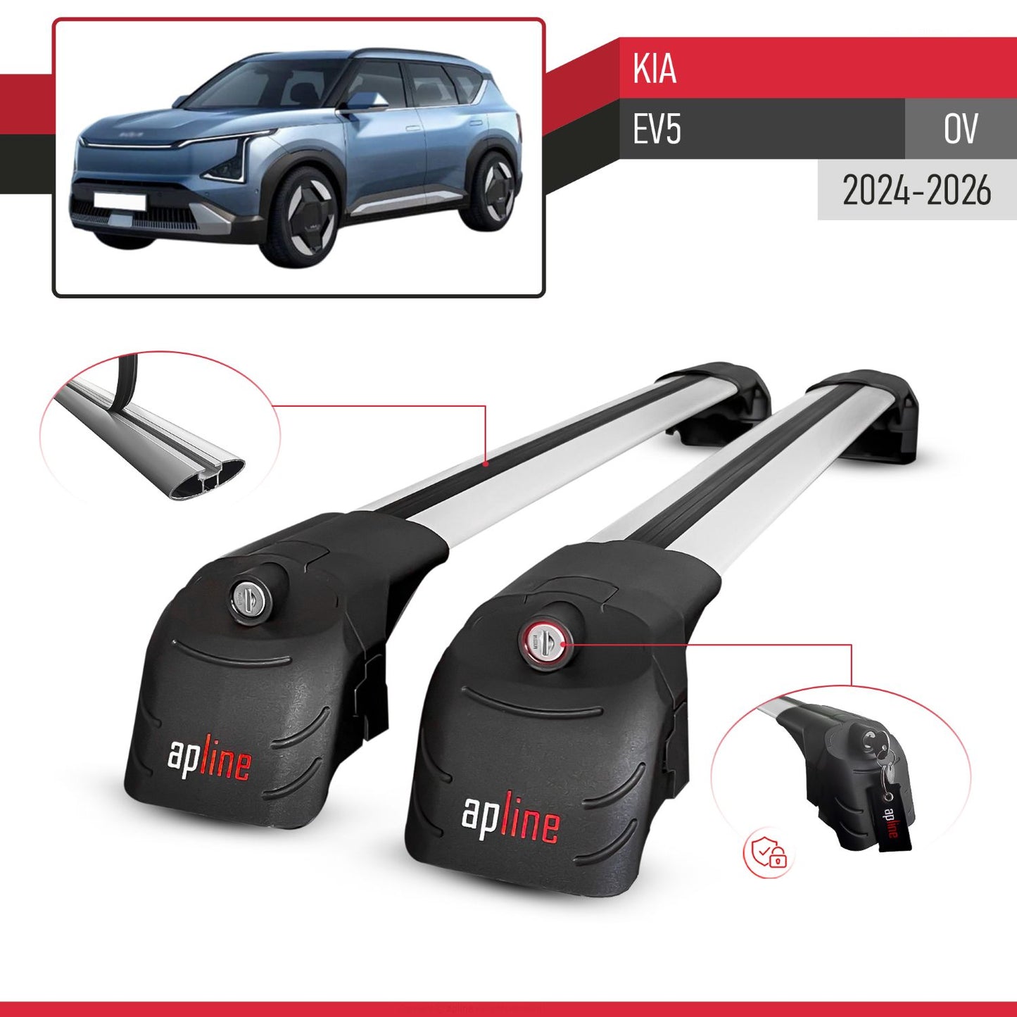 Compatible with Kia EV5 (OV) 2024-2026 ACE-2 Model Car Roof Rack Cross Bar Gray Aluminium 2 Bars