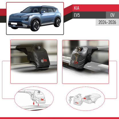 Compatible with Kia EV5 (OV) 2024-2026 ACE-2 Model Car Roof Rack Cross Bar Gray Aluminium 2 Bars