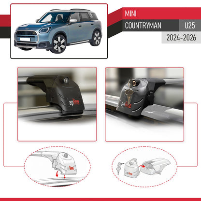 Compatible with Mini Countryman (U25) 2024-2026 ACE-2 Model Car Roof Rack Cross Bar Gray Aluminium 2 Bars