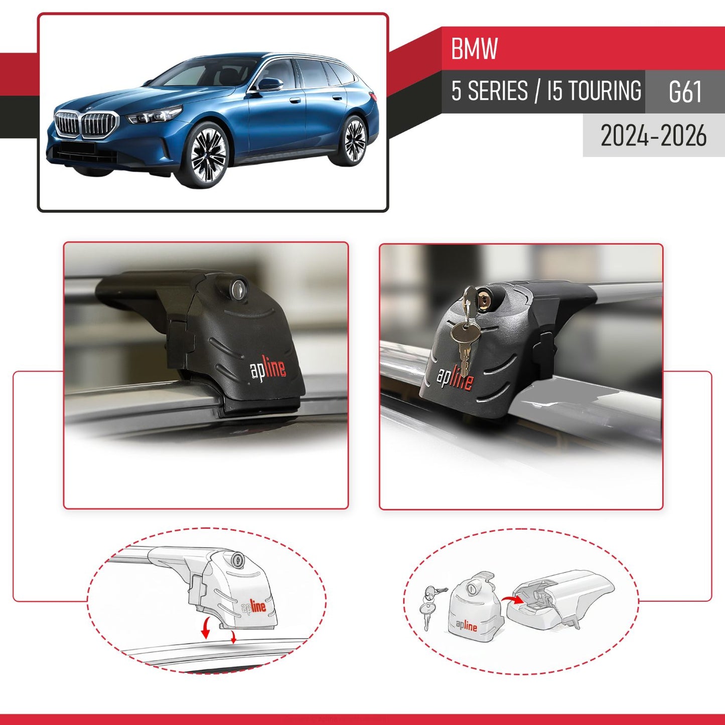 Compatible with BMW 5 Series / i5 Touring (G61) 2024-2026 ACE-2 Model Car Roof Rack Cross Bar Gray Aluminium 2 Bars