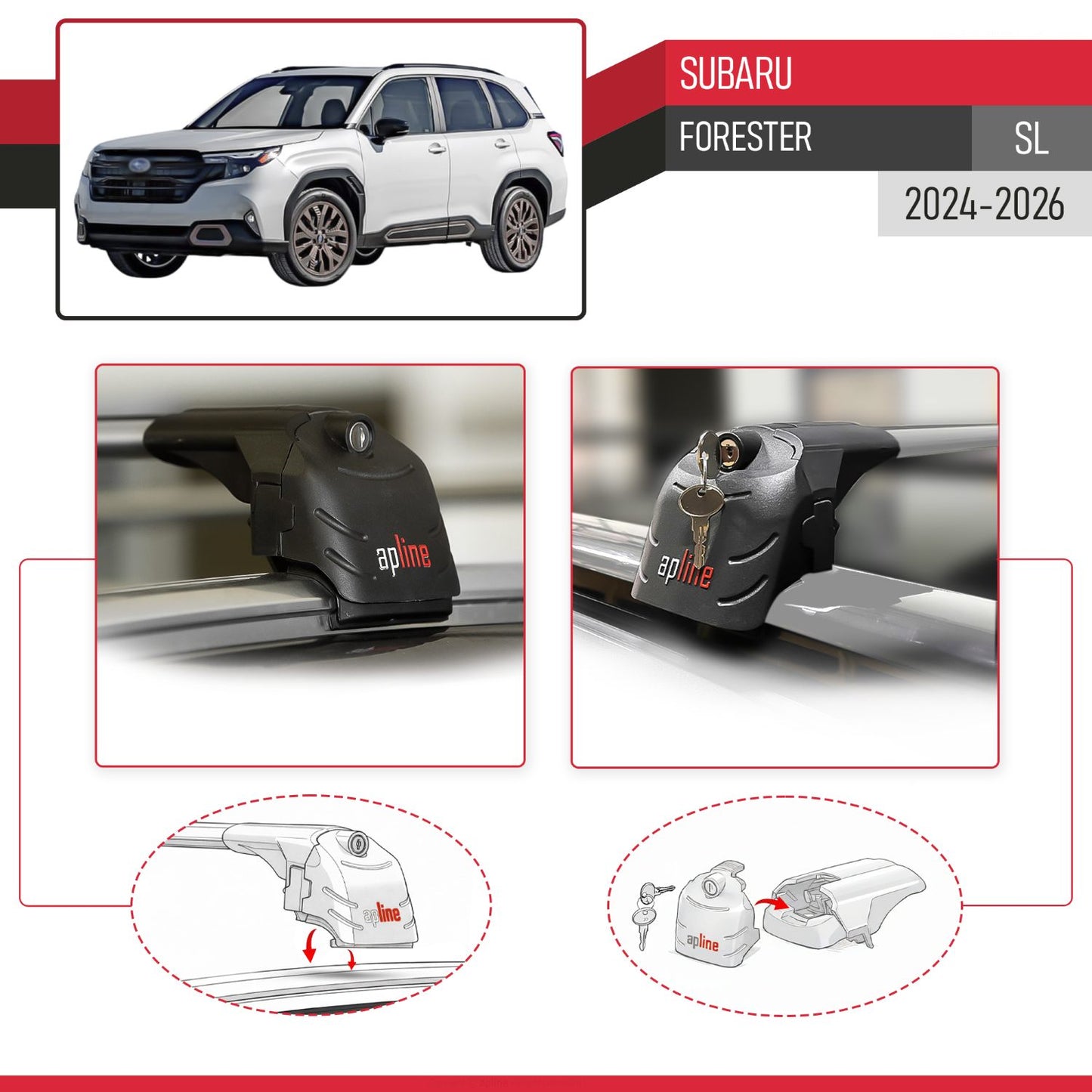 Compatible with Subaru Forester (SL) 2024-2026 ACE-2 Model Car Roof Rack Cross Bar Gray Aluminium 2 Bars