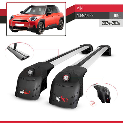 Compatible with Mini Aceman SE (J05) 2024-2026 ACE-2 Model Car Roof Rack Cross Bar Gray Aluminium 2 Bars