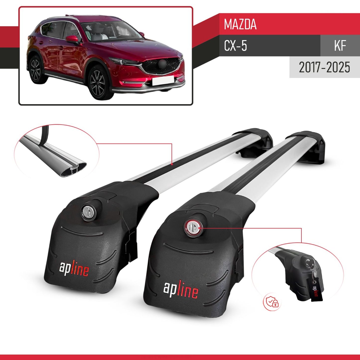 Compatible with Mazda CX-5 (KF) 2017-2025 ACE-2 Model Car Roof Rack Cross Bar Gray Aluminium 2 Bars