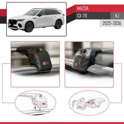 Compatible with Mazda CX-70 (KJ) 2025-2026 ACE-2 Model Car Roof Rack Cross Bar Gray Aluminium 2 Bars