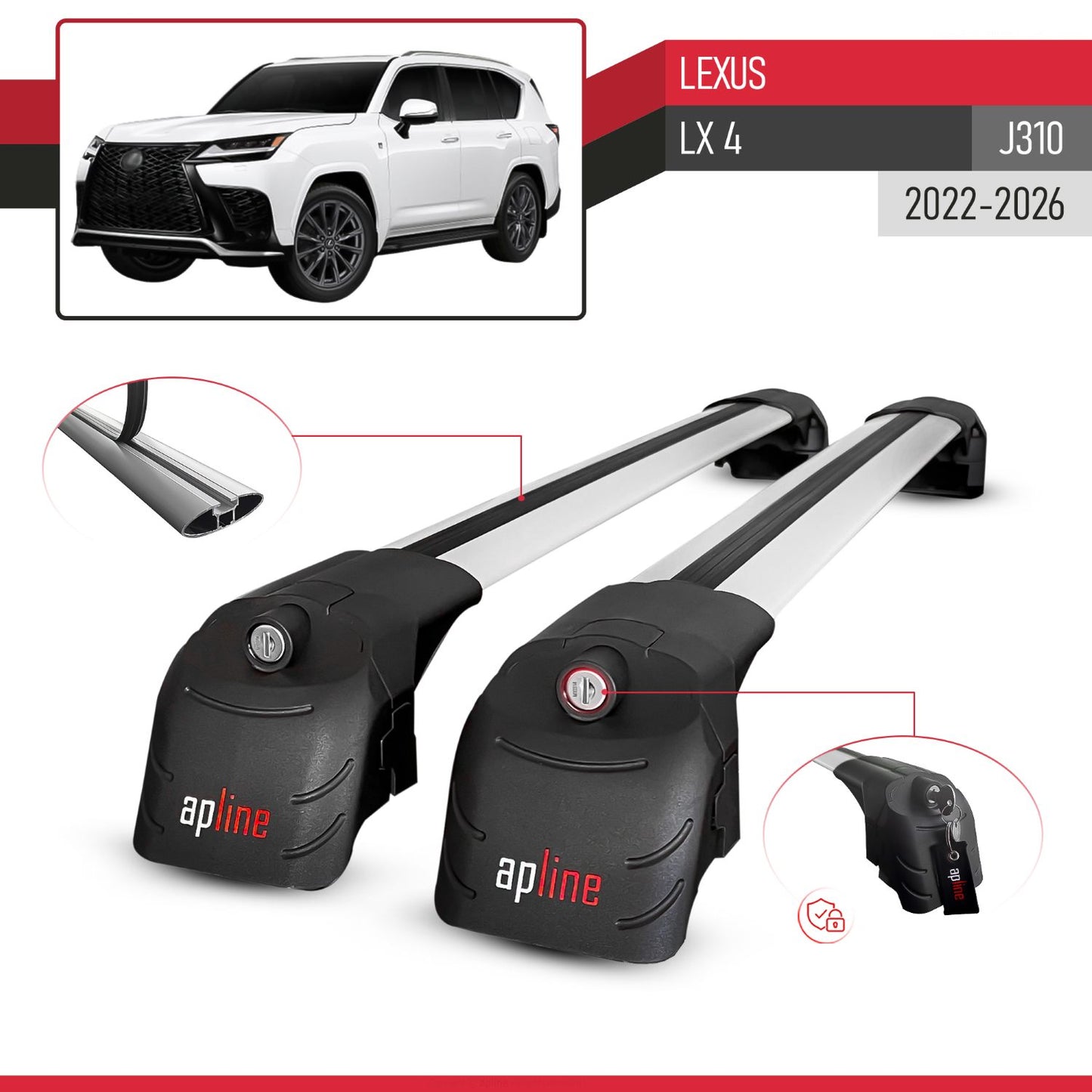 Compatible with Lexus LX 4 (J310) 2022-2025 ACE-2 Model Car Roof Rack Cross Bar Gray Aluminium 2 Bars