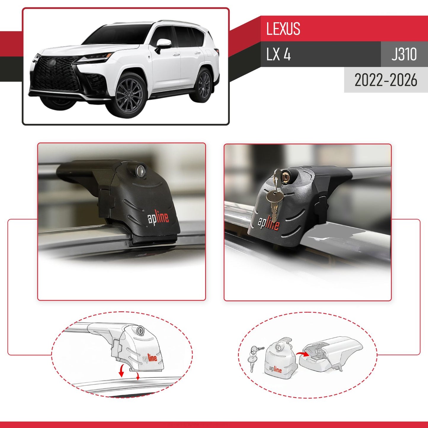 Compatible with Lexus LX 4 (J310) 2022-2025 ACE-2 Model Car Roof Rack Cross Bar Gray Aluminium 2 Bars