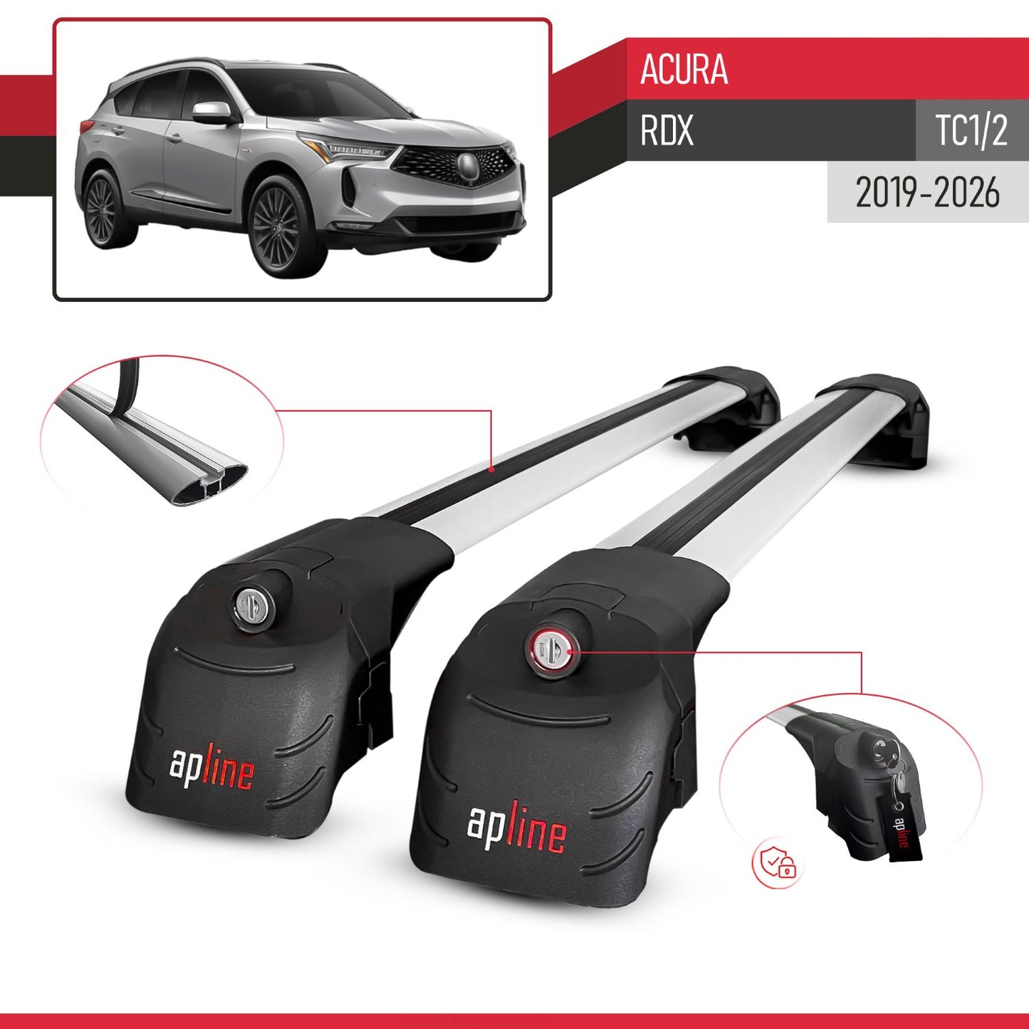 Compatible with Acura RDX (TC1/2) 2019-2026 ACE-2 Model Car Roof Rack Cross Bar Gray Aluminium 2 Bars