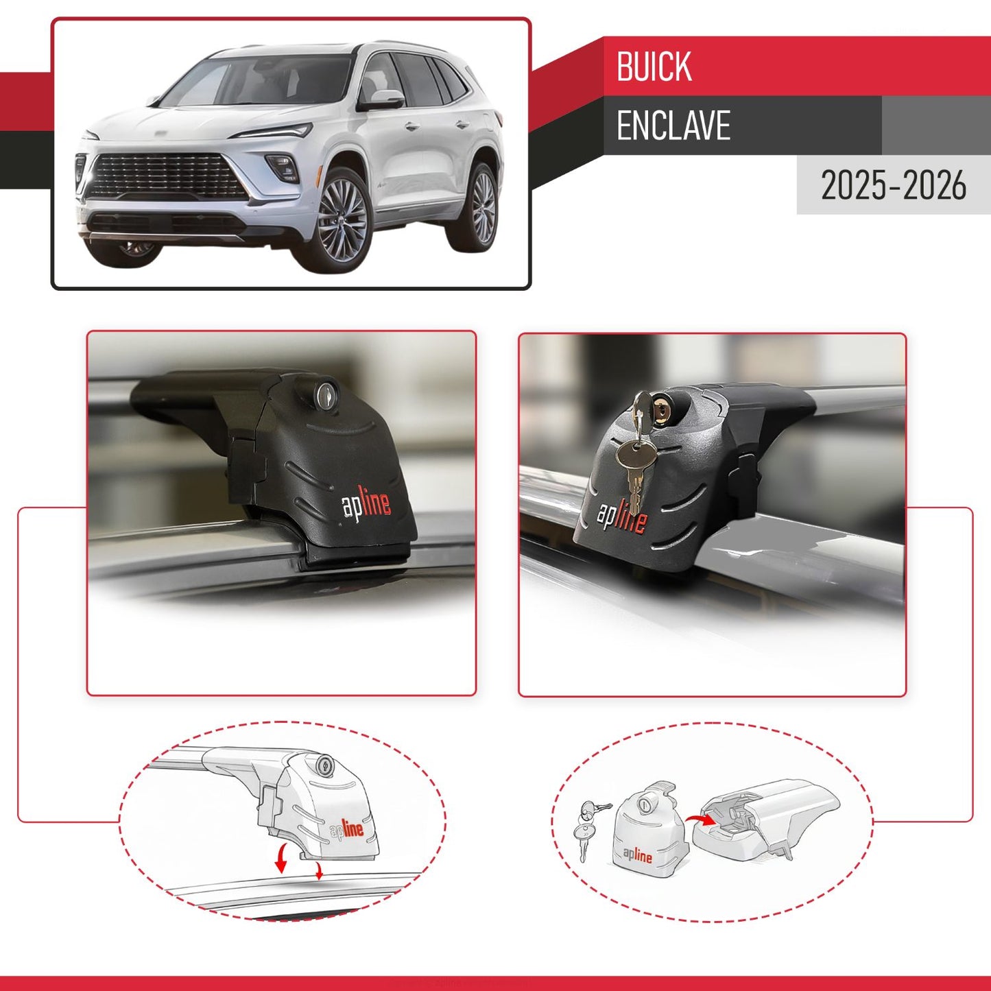 Compatible with Buick Enclave 2025-2026 ACE-2 Model Car Roof Rack Cross Bar Gray Aluminium 2 Bars