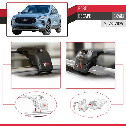 Compatible with Ford Escape (CX482) 2023-2026 ACE-2 Model Car Roof Rack Cross Bar Gray Aluminium 2 Bars