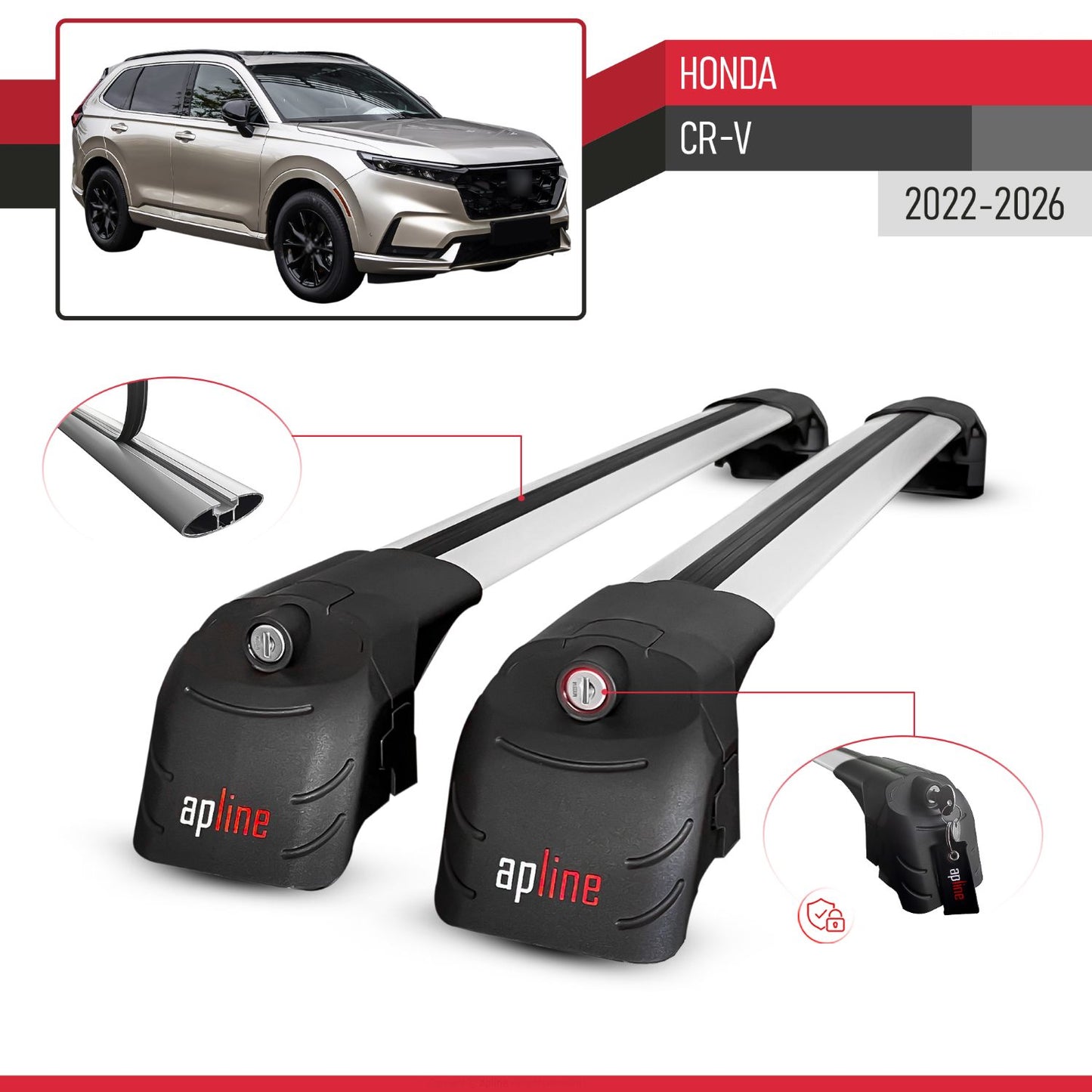 Compatible with Honda CR-V 2022-2026 ACE-2 Model Car Roof Rack Cross Bar Gray Aluminium 2 Bars