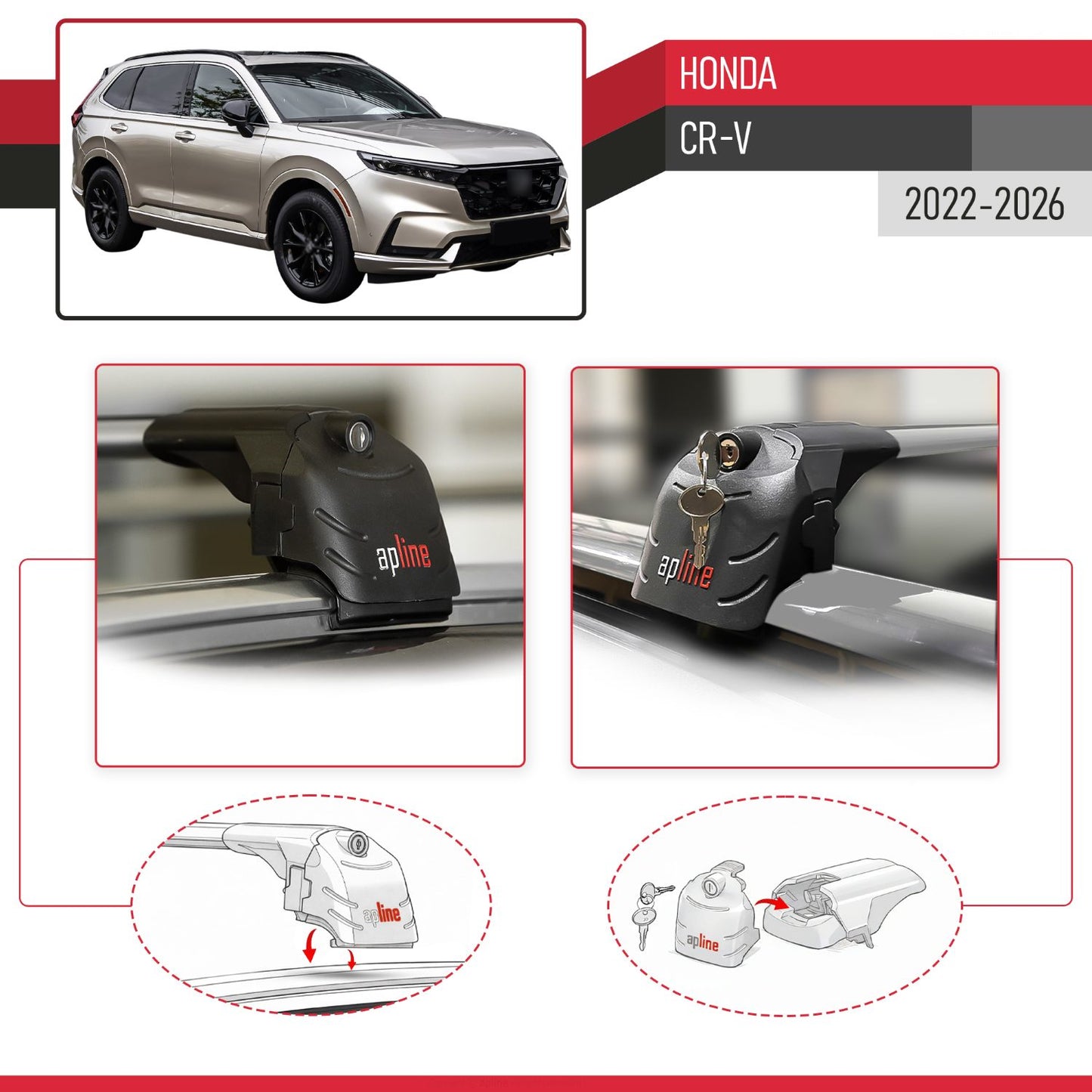 Compatible with Honda CR-V 2022-2026 ACE-2 Model Car Roof Rack Cross Bar Gray Aluminium 2 Bars