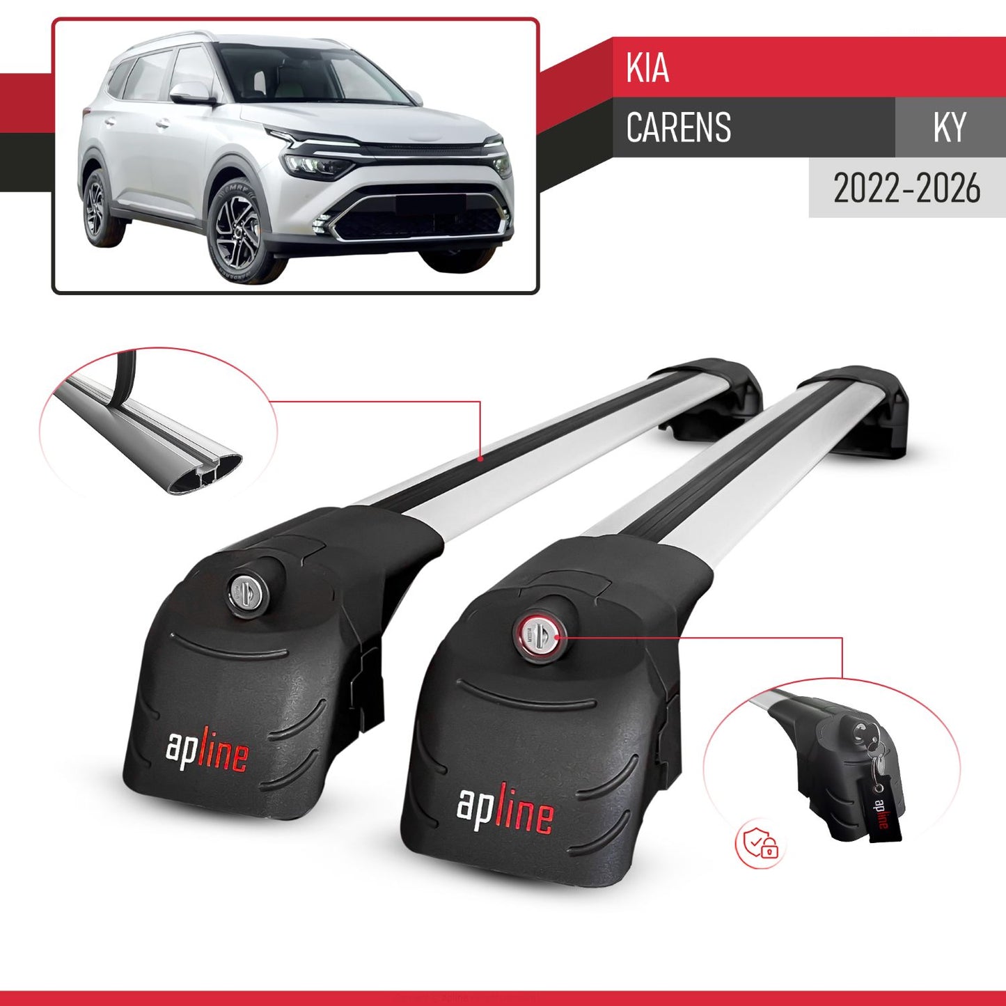 Compatible with Kia Carens (KY) 2022-2026 ACE-2 Model Car Roof Rack Cross Bar Gray Aluminium 2 Bars