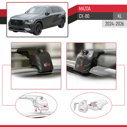 Compatible with Mazda CX-80 (KL) 2024-2026 ACE-2 Model Car Roof Rack Cross Bar Gray Aluminium 2 Bars