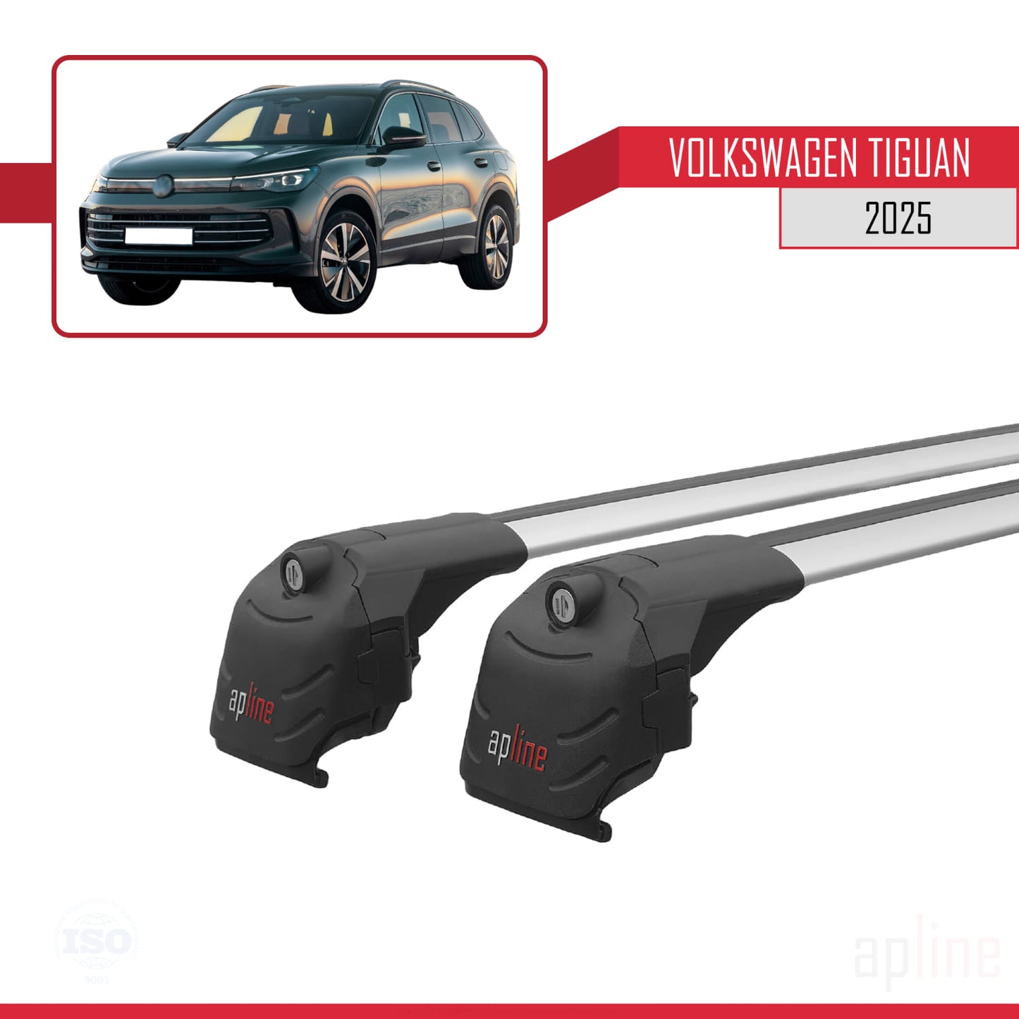 Compatible with Volkswagen Tiguan 2025 ACE-2 Car Roof Rack Cross Bar Grey Aluminium 2 Bars