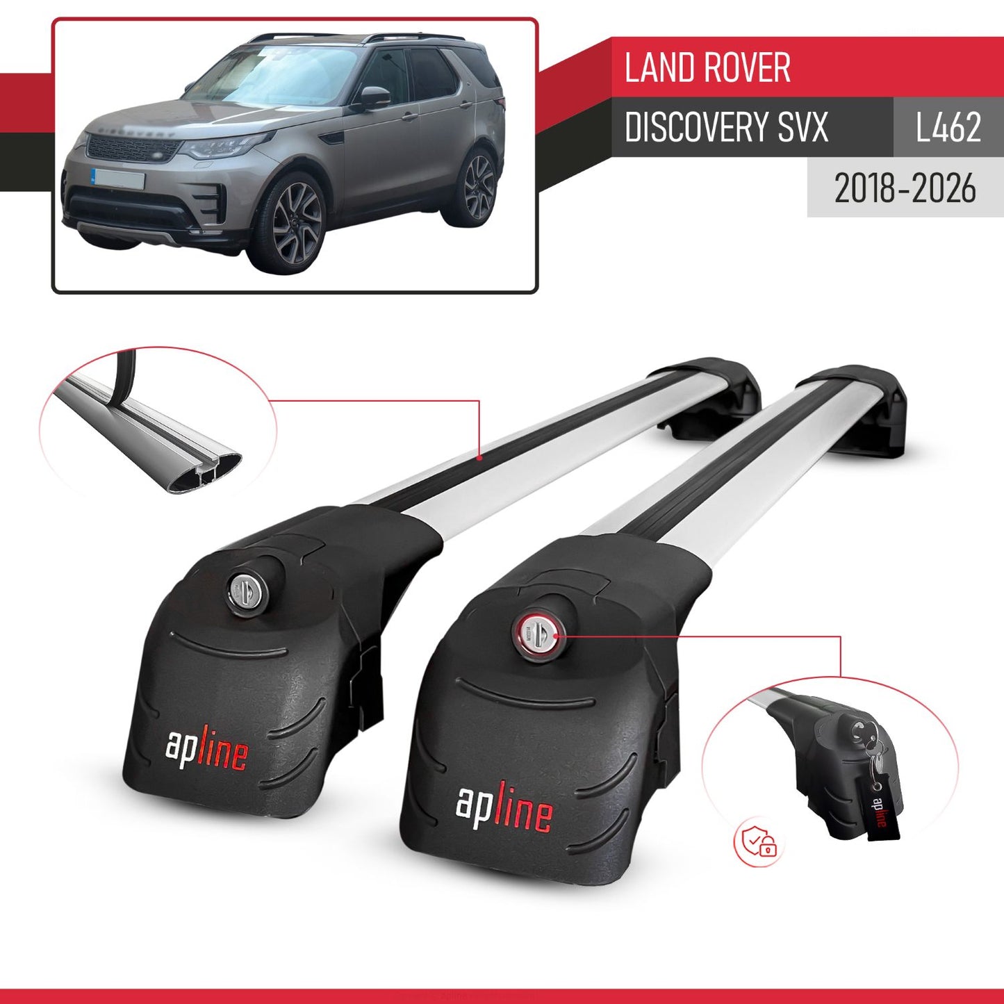 Compatible with Land Rover Discovery SVX (L462) 2018-2026 ACE-2 Model Car Roof Rack Cross Bar Gray Aluminium 2 Bars