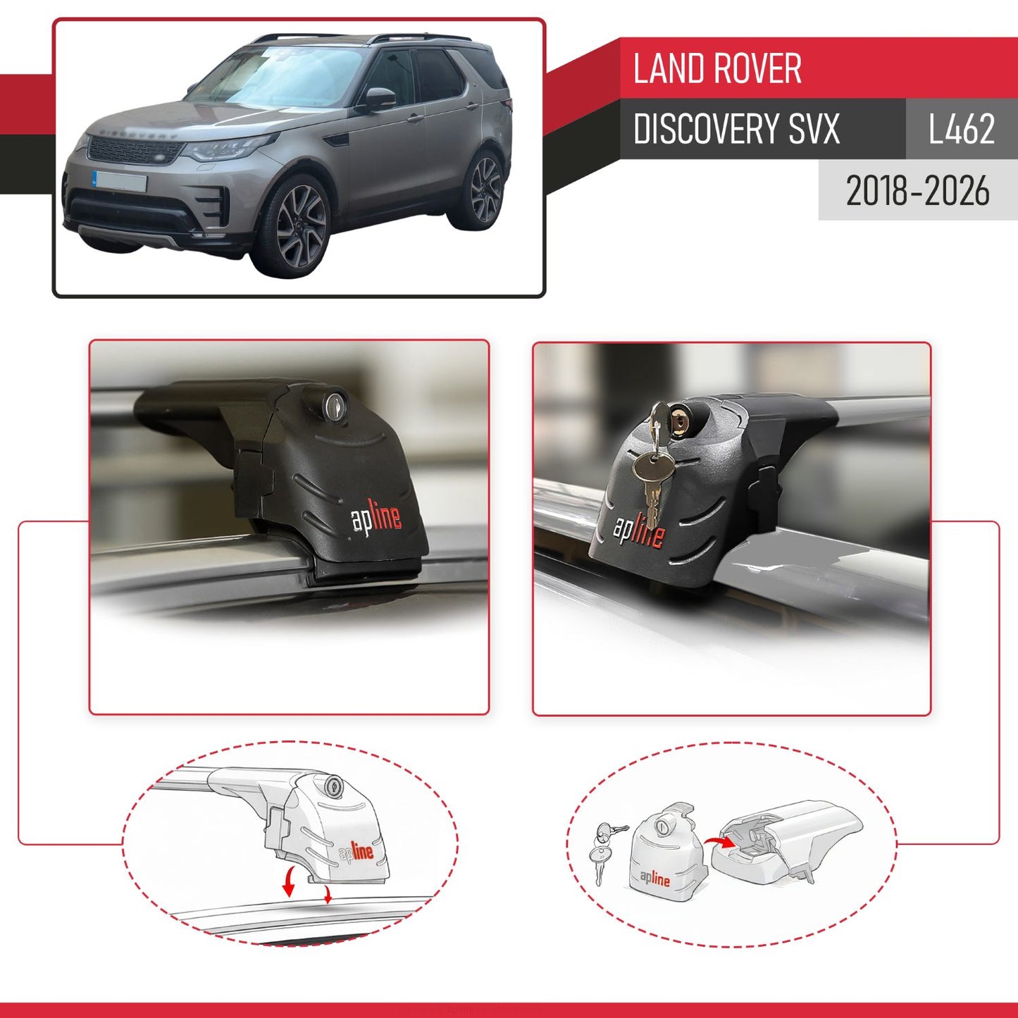 Compatible with Land Rover Discovery SVX (L462) 2018-2026 ACE-2 Model Car Roof Rack Cross Bar Gray Aluminium 2 Bars