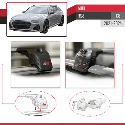 Compatible with Audi RS6 (C8) 2021-2026 ACE-2 Model Car Roof Rack Cross Bar Gray Aluminium 2 Bars