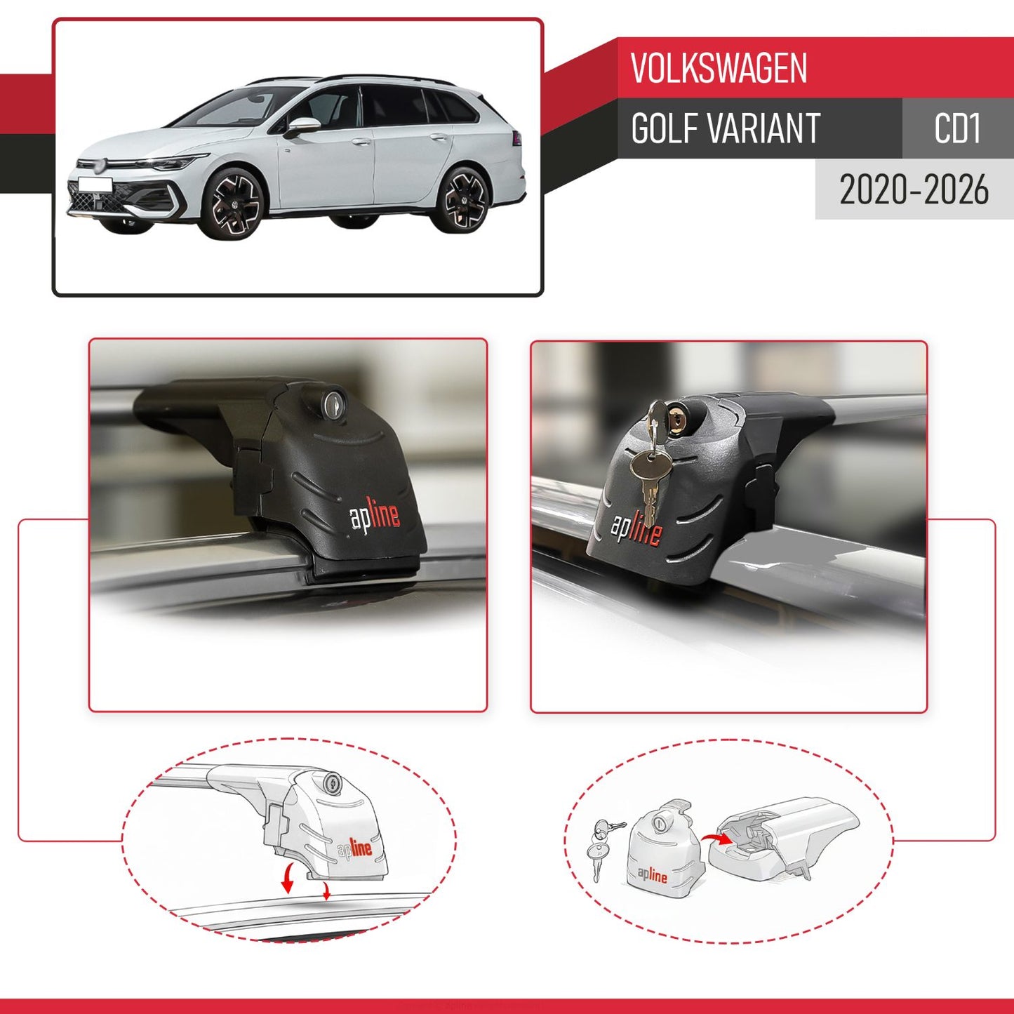 Compatible with Volkswagen Golf Variant (CD1) 2020-2026 ACE-2 Model Car Roof Rack Cross Bar Gray Aluminium 2 Bars