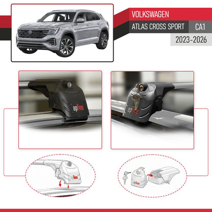Compatible with Volkswagen Atlas Cross Sport (CA1) 2023-2026 ACE-2 Model Car Roof Rack Cross Bar Gray Aluminium 2 Bars
