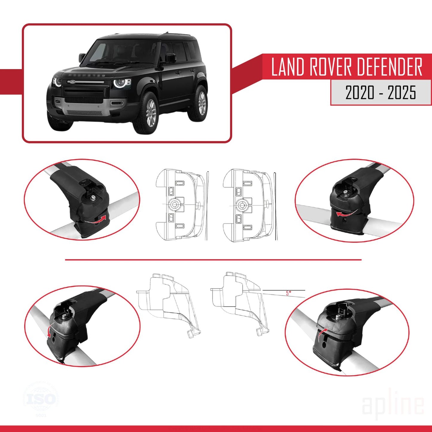 Compatible with Land Rover Defender 2020-2025 ACE-2 Car Roof Rack Cross Bar Grey Aluminium 2 Bars