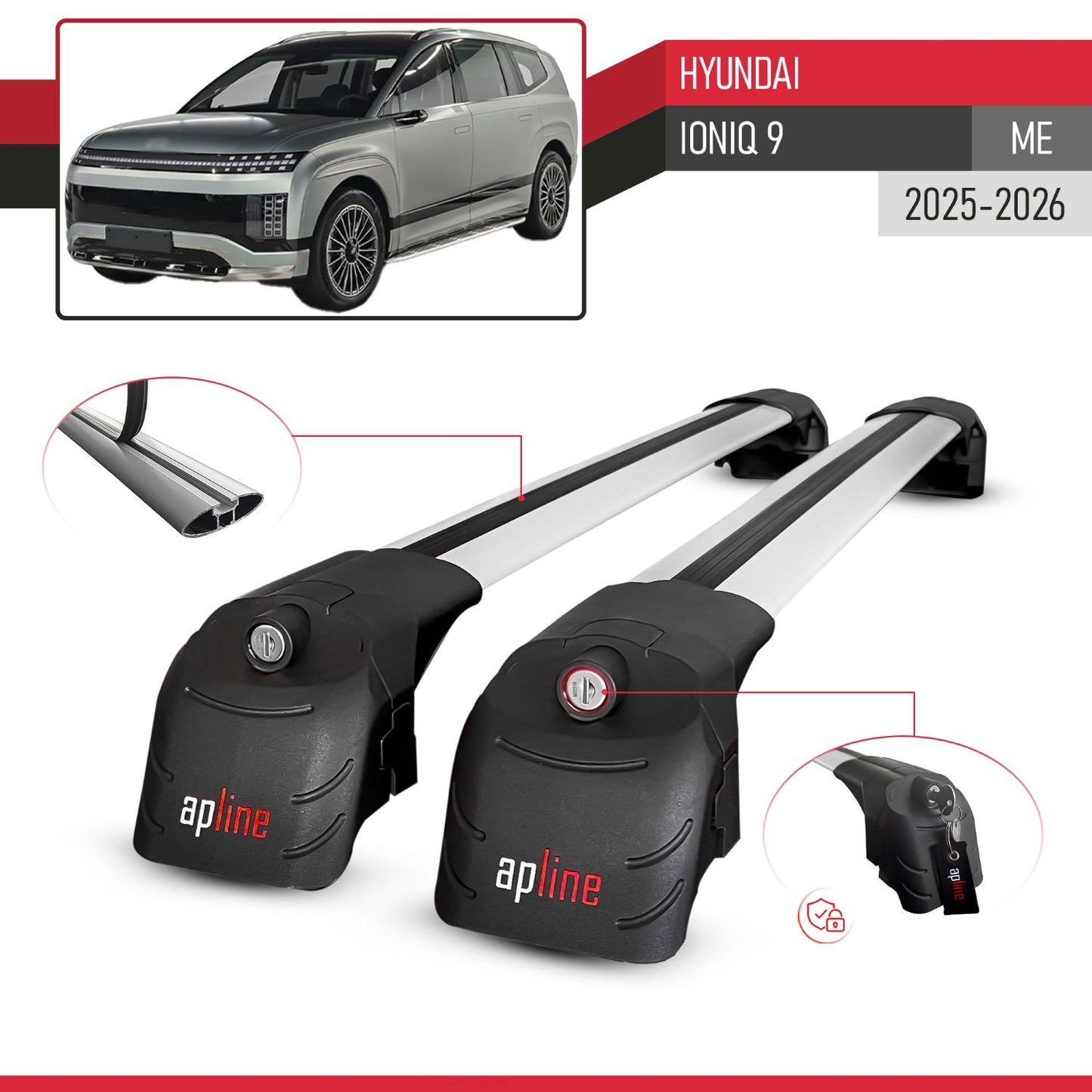 Compatible with Hyundai Ioniq 9 (ME) 2025-2026 ACE-2 Model Car Roof Rack Cross Bar Gray Aluminium 2 Bars