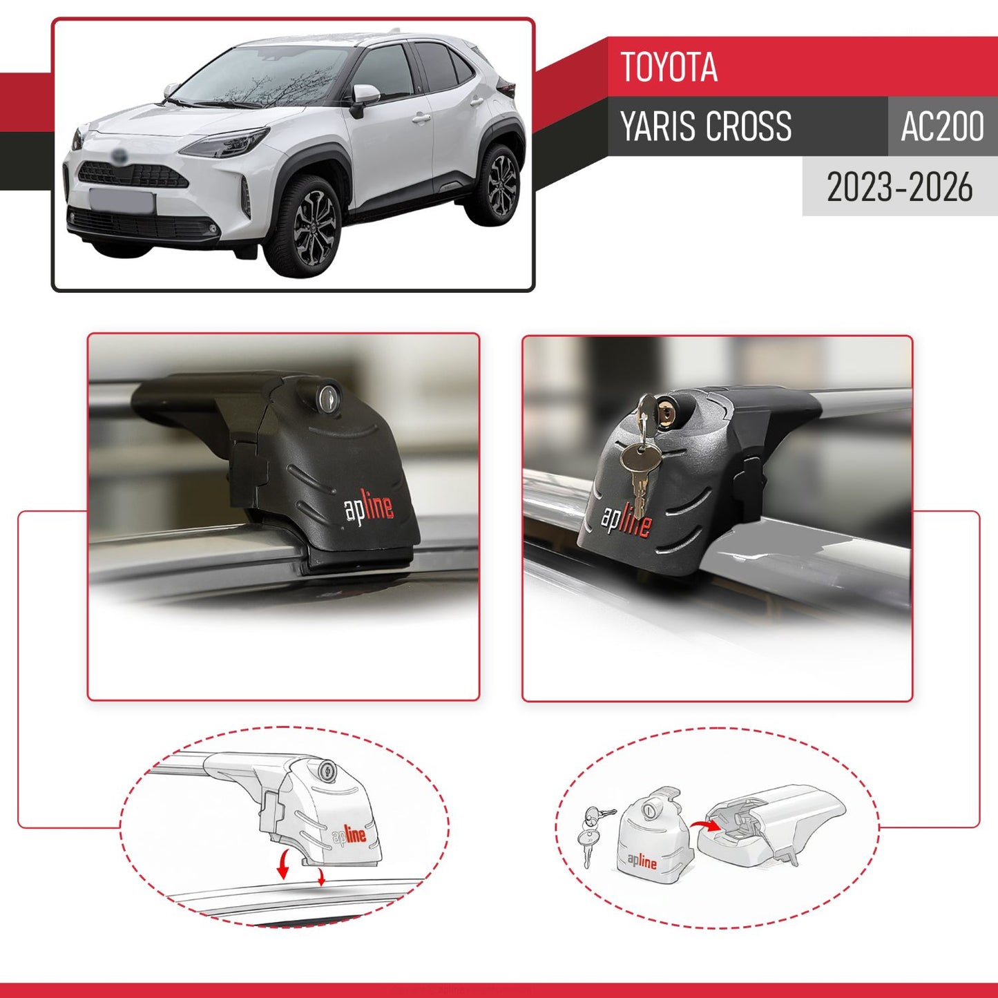Compatible with Toyota Yaris Cross 2023-2026 ACE-2 Model Roof Rack Gray 2 Aluminium Bars