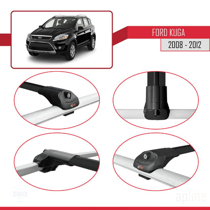 Compatible with Ford Kuga (C394) 2008-2012 ACE-1 Car Roof Rack Cross Bar Black Aluminium 3 Bars