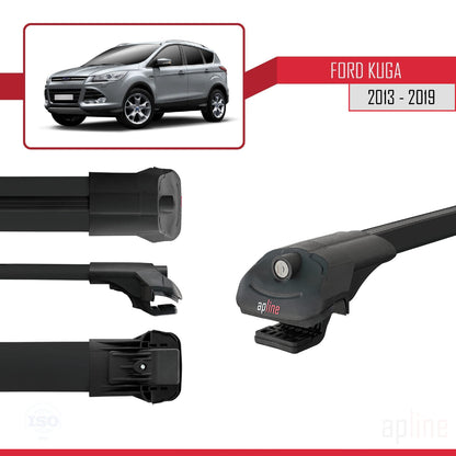 Compatible with Ford Kuga 2 (C520) 2013-2019 ACE-1 Car Roof Rack Cross Bar Black Aluminium 3 Bars
