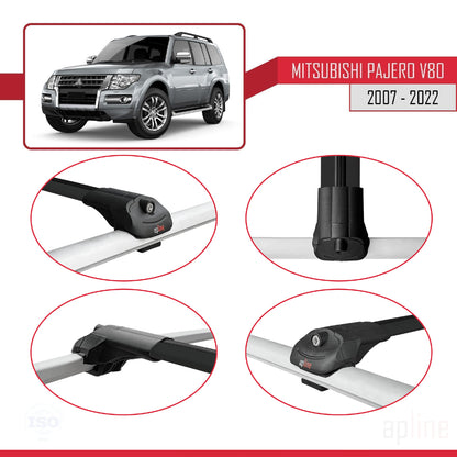 Compatible with Mitsubishi Pajero (V80) 2007-2022 ACE-1 Car Roof Rack Cross Bar Black Aluminium 2 Bars