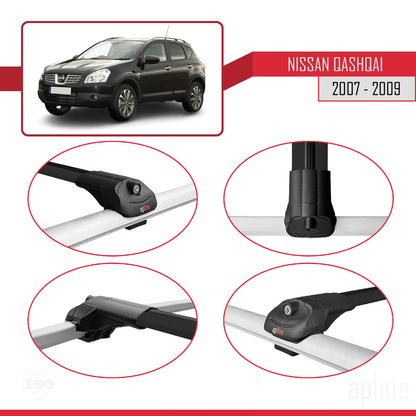 Compatible with Nissan Qashqai (J10) Pre-Facelift 2007-2009 ACE-1 Car Roof Rack Cross Bar Black Aluminium 3 Bars