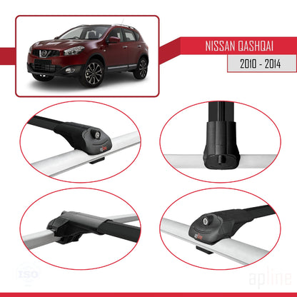 Compatible with Nissan Qashqai (J10) Post-Facelift 2010-2013 ACE-1 Car Roof Rack Cross Bar Black Aluminium 2 Bars
