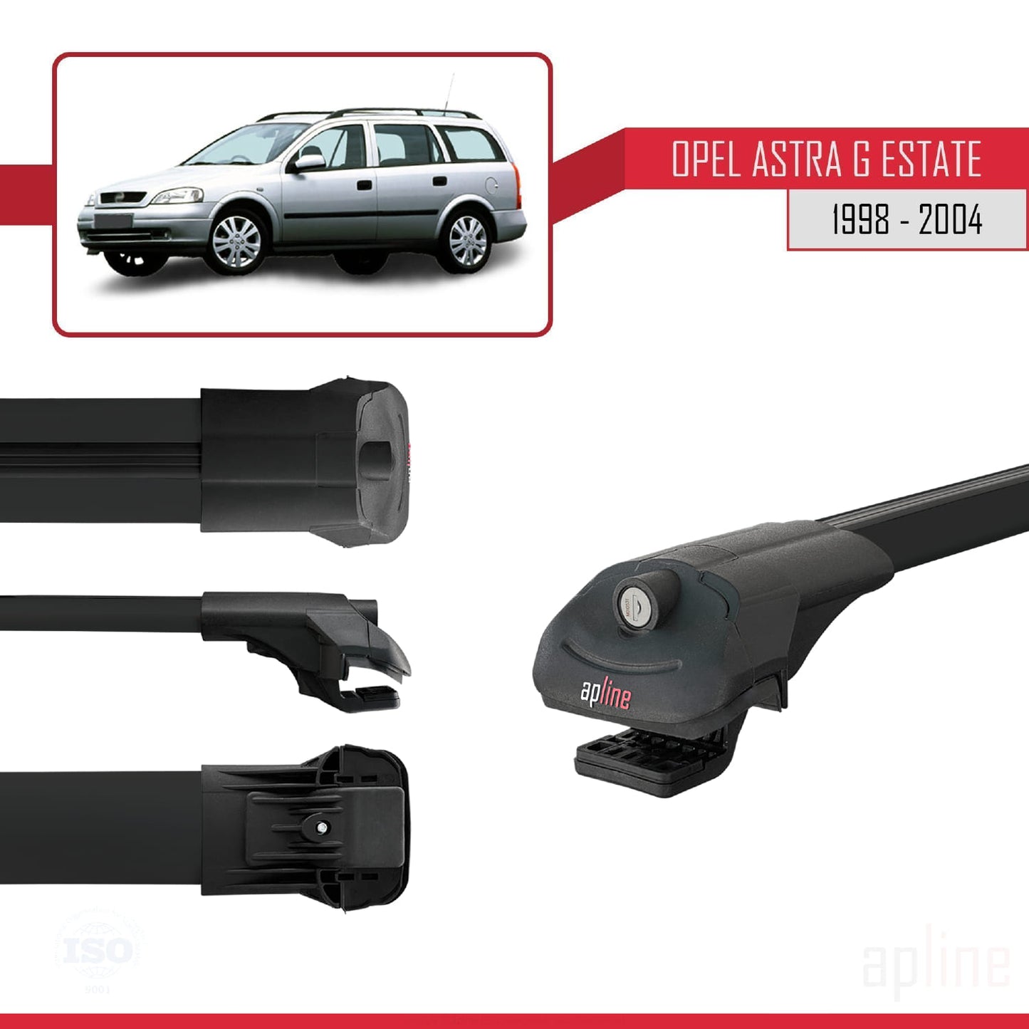 Compatible with Opel Astra G (T98) SW 1998-2004 ACE-1 Car Roof Rack Cross Bar Black Aluminium 3 Bars