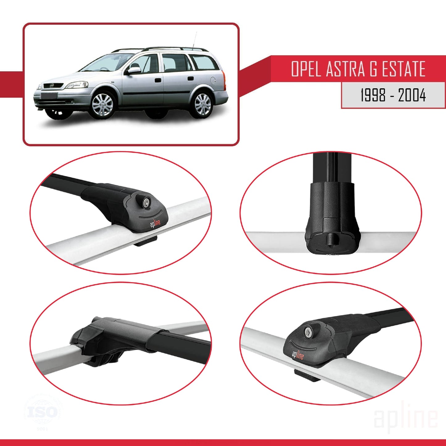 Compatible with Opel Astra G (T98) SW 1998-2004 ACE-1 Car Roof Rack Cross Bar Black Aluminium 3 Bars