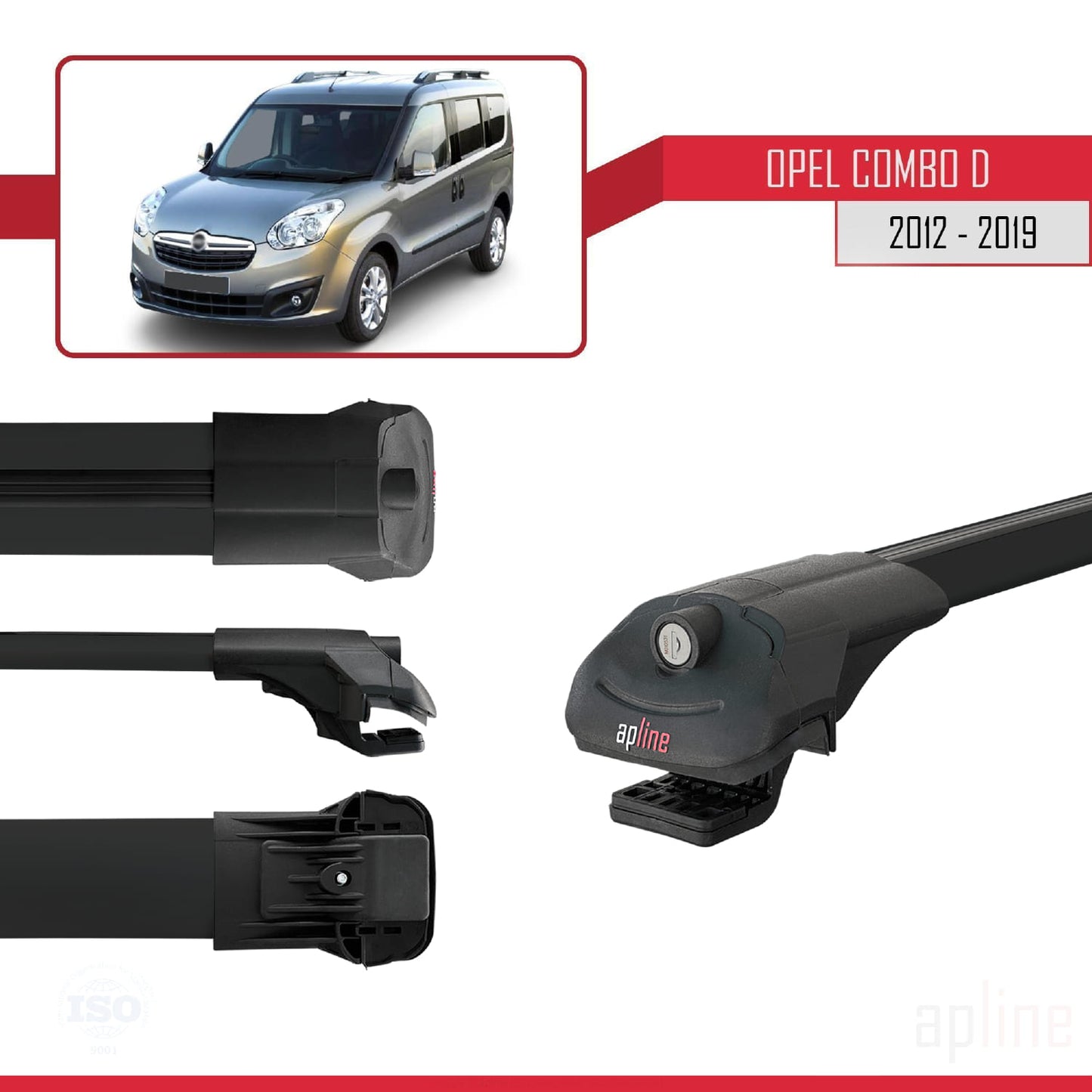 Compatible with Opel Combo D 2012-2018 ACE-1 Car Roof Rack Cross Bar Black Aluminium 4 Bars