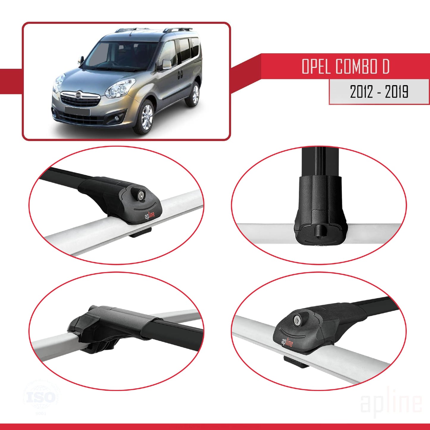 Compatible with Opel Combo D 2012-2018 ACE-1 Car Roof Rack Cross Bar Black Aluminium 4 Bars