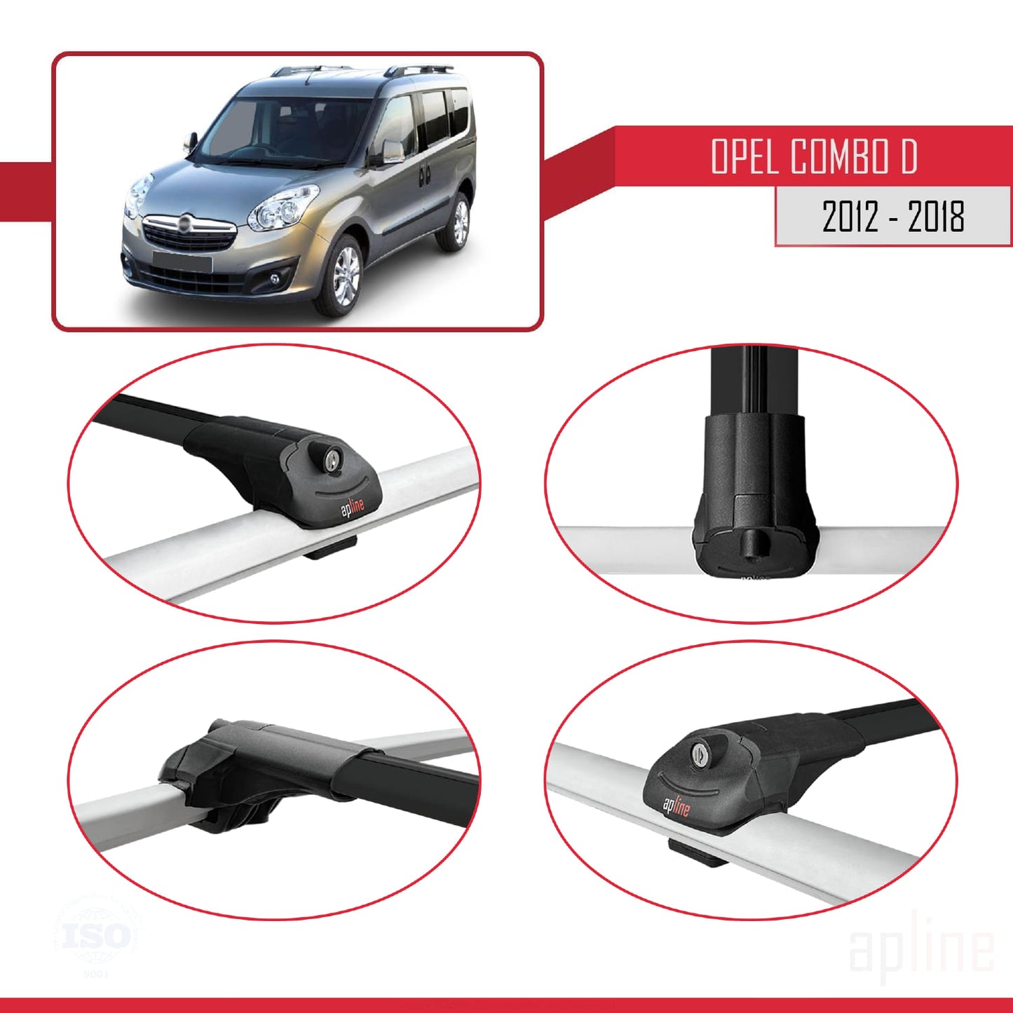 Compatible with Opel Combo D 2012-2018 ACE-1 Car Roof Rack Cross Bar Black Aluminium 2 Bars