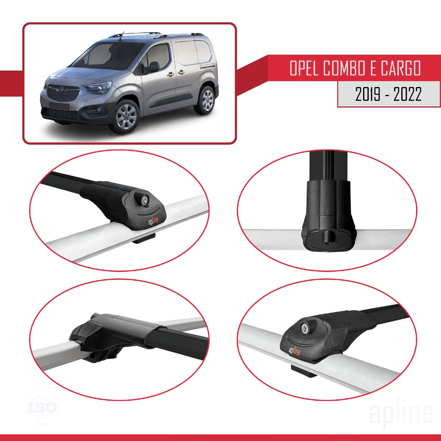 Compatible with Opel Combo E Cargo 2019-2022 ACE-1 Car Roof Rack Cross Bar Black Aluminium 2 Bars